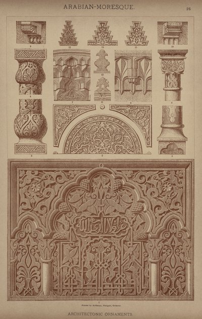 Arabisk-morske, arkitektoniske ornamenter (farve litho) af German School
