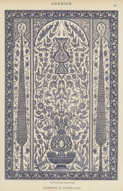 Arabian, Wainscot i glaseret ler (farve litho) af German School