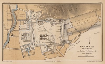 Arkæologisk kort over Olympia (gravering) af German School