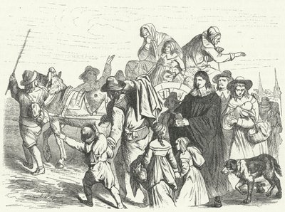 Ankomst af franske huguenot-immigranter til Brandenburg efter at den store kurfyrst Frederik William udstedte Potsdam-ediktet i 1685 (stik) af German School