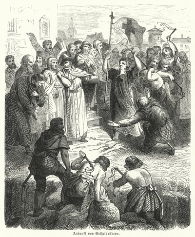 Ankomst af en procession af flagellanter (gravering) af German School
