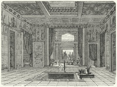 Atrium og tablinum af Casa di Sallusti, Rom (gravering) af German School