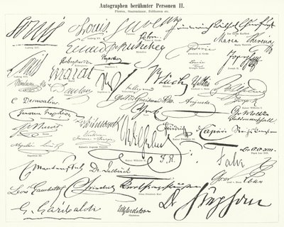 Autografer af berømte personer: statsmænd, prinser, generaler osv. (gravering) af German School