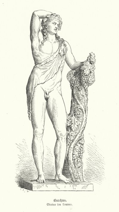 Bacchus, romersk vingud (gravering) af German School