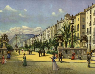 Barcelona, Paseo de Colon (chromolitho) af German School