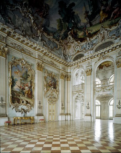 Barokkunst: udsigt over Grand Salon. 1600-tallet Palace Nymphenburg, München Tyskland af German School