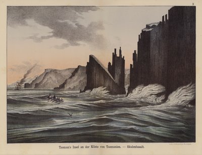 Basaltsøjler på Tasman Island, Tasmanien, Australien (farve litho) af German School