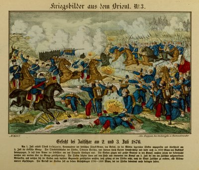 Slaget ved Zajecar, 2.-3. juli 1876, under den første serbo-osmanniske krig (1876-77), Neuruppiner Bilderbogen, 1876 af German School
