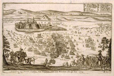 Slag nær byen Levice i 1664, illustration fra en bog om de osmanniske felttog i Europa, indgraveret af Paul Furst (ca. 1605-66) af German School