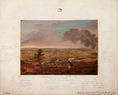 Slaget ved Mont-Saint-Jean, tegnet og malet under handlingen af Major Kunts fra Hannover-enheden, 18. juni 1815 (blyant og gouache på pap) af German School