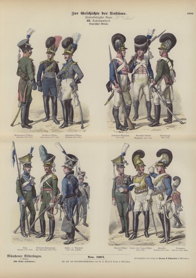 Bayerske militæruniformer, begyndelsen af det 19. århundrede (farvet indgravering) af German School