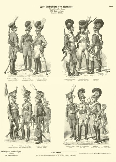 Bavarian military uniforms, early 19th Century  af German School