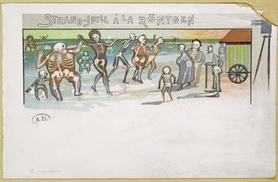 Strandidyl i Rontgen-stil, tegneserie om røntgenstråler, ca. 1896-99 (farvestik) af German School