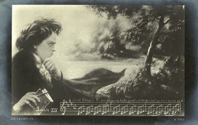 Beethovens klaversonate nr. 14 (Moonlight Sonata) (litho) af German School