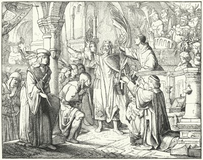 Bernard af Clairvaux prædikede det andet korstog i Speyer, Tyskland af German School