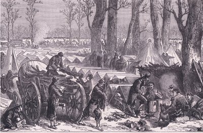 Bivuak af general Du Croys tropper i Vincennes skove, Cassells History of the War between France and Germany udgivet af Cassell and Company Limited, ca. 1890 (litho) af German School