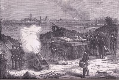 Bombardment of Schelestadt, Cassells historie om krigen mellem Frankrig og Tyskland udgivet af Cassell and Company Limited, ca. 1890 (litho) af German School