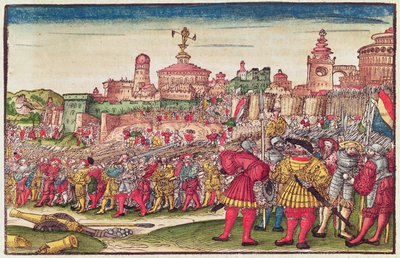 Åbenbaringsbogen, kapitel XXV, fra Lutherbibelen, ca. 1530 (farvet træsnit) af German School