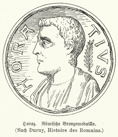 Bronzemedalje forestillende den romerske digter Horace (litho) af German School