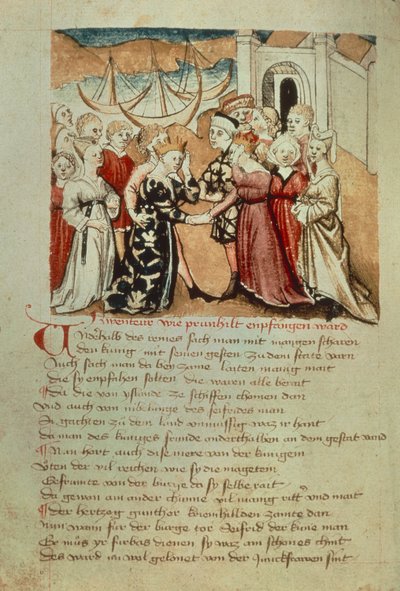 Brunhild går ind i orme; Kriemhild kommer fra Brunhild og Gunther fra 