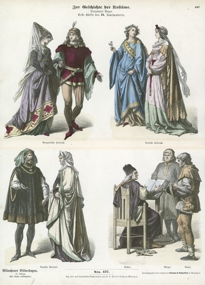 Burgundian and German costumes, first half of 15th Century  af German School
