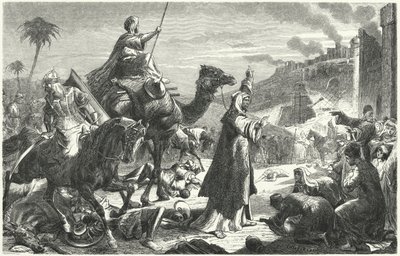 Kalif Umar går ind i Jerusalem, 637 (gravering) af German School