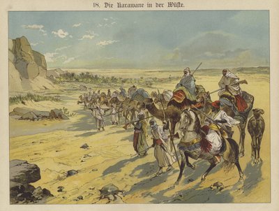 Karavane i den arabiske ørken (farve litho) af German School