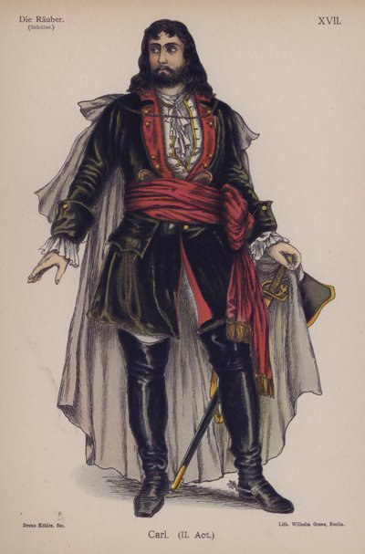 Carl, fra Die Rauber (Røverne) af Friedrich Schiller (farve litho) af German School