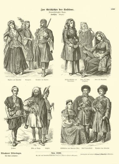 Caucasian costumes, 19th Century  af German School