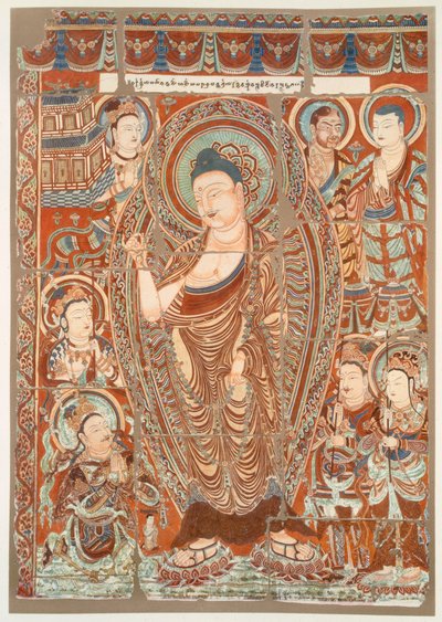 Hulemaleri, der viser tilbedelsen af Buddha Simha, pub. C1913. af German School