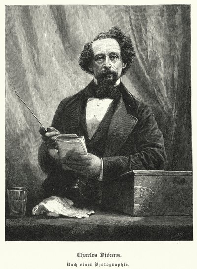 Charles Dickens, engelsk romanforfatter (litho) af German School