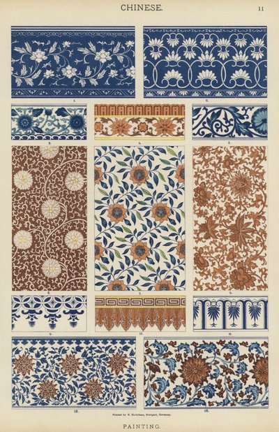 Kinesisk, maleri (farve litho) af German School