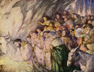 Jul i helligdommen i Greccio (farvelitografi) af German School