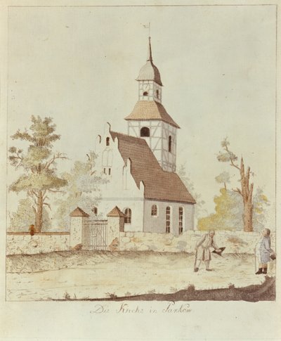 Kirke i Pankow, Berlin (farvet radering) af German School