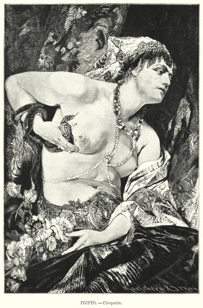 Cleopatra og asp, det gamle Egypten (litho) af German School