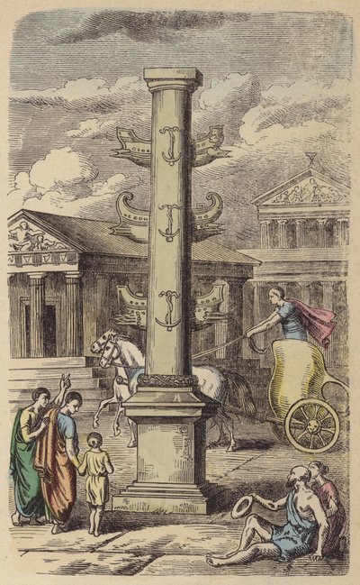 Søjle til minde om en romersk søsejr (farvet indgravering) af German School