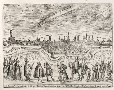 Komet set over Augsburg slutningen af november 1618, pub. 1618. af German School