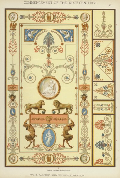 Begyndelsen af det 19. århundrede, vægmaling og loftsdekoration (farve litho) af German School