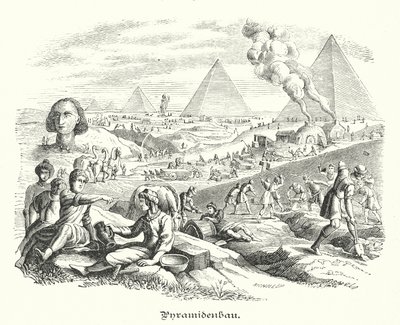 Konstruktion af pyramiderne, det gamle Egypten (gravering) af German School