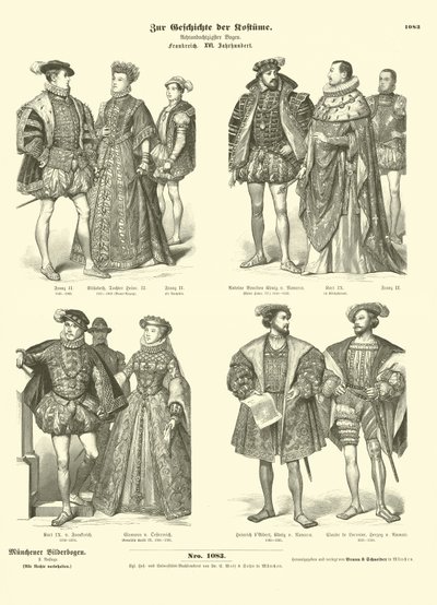 Costume of French royalty and nobility, 16th Century  af German School