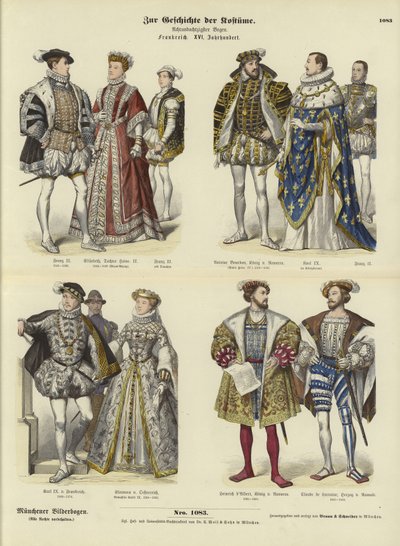 Costume of French royalty and nobility, 16th Century  af German School