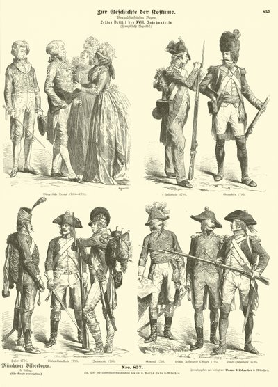 Costumes and military uniforms of Republican France, 1790s  af German School