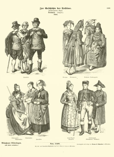 Costumes from Baden, Germany, 19th Century  af German School