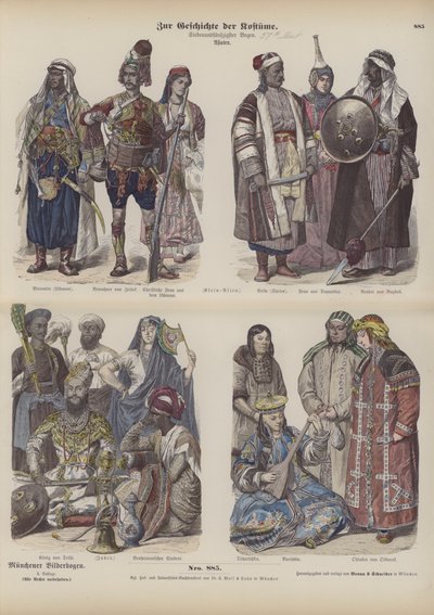 Asiens kostumer (farvet gravering) af German School