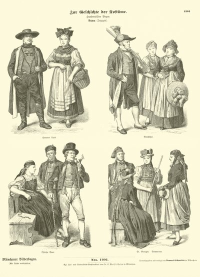 Costumes of Baden, Germany, 19th Century  af German School