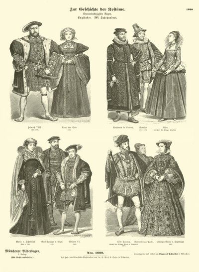 Costumes of English and Scottish royalty and nobility, 16th Century  af German School