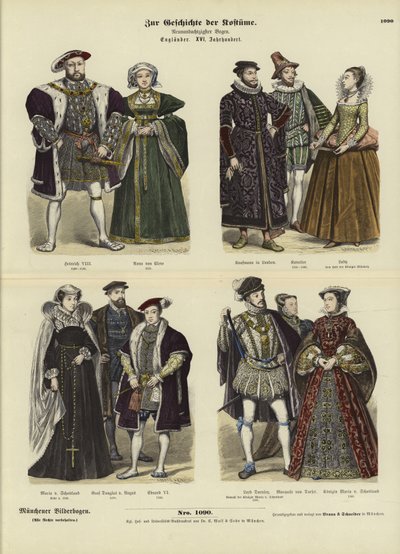 Costumes of English and Scottish royalty and nobility, 16th Century  af German School