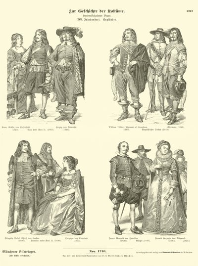 Costumes of English nobility, 17th Century  af German School