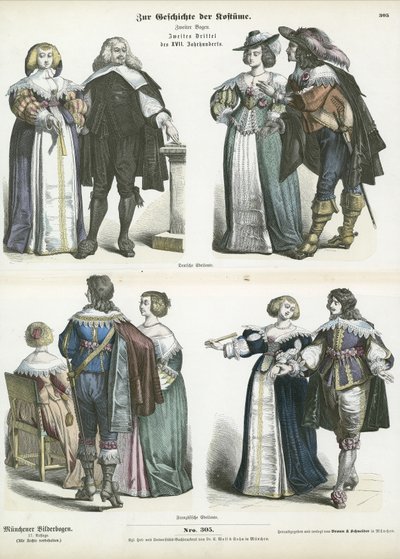Costumes of German and French nobility, mid 17th Century  af German School