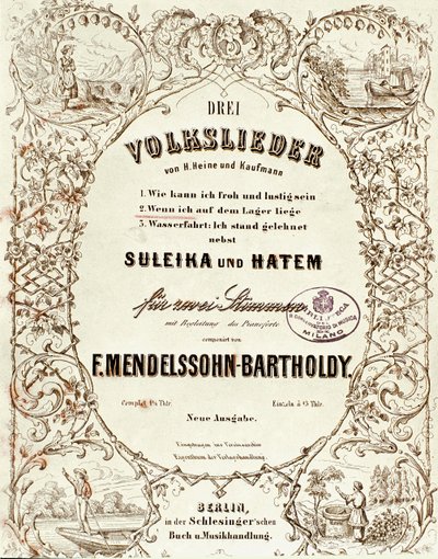 Cover af partituret til Drei Volkslieder af Felix Mendelssohn af German School